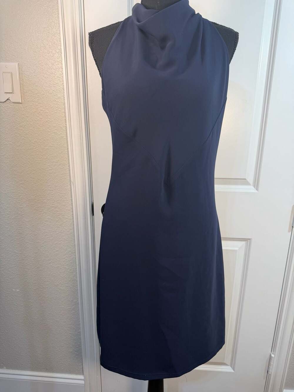 Joseph Ribkoff Navy Blue Cowl Neck Halter Dress with Full Back Zipper Size 8